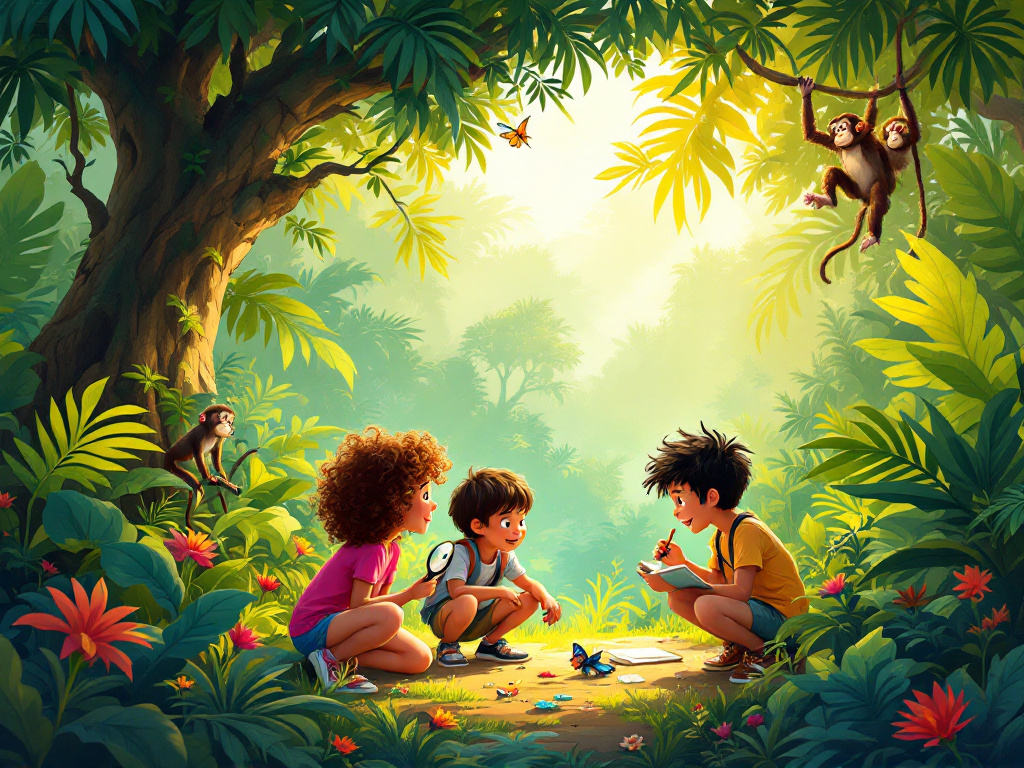 Trois enfants dans les Caraïbes.