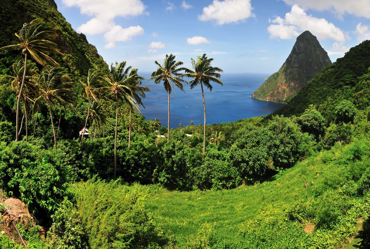Merveilleux point de vue sur les pitons de l'Île de Sainte Lucie depuis le village de Jalousie- Photo © iStock - raularosa